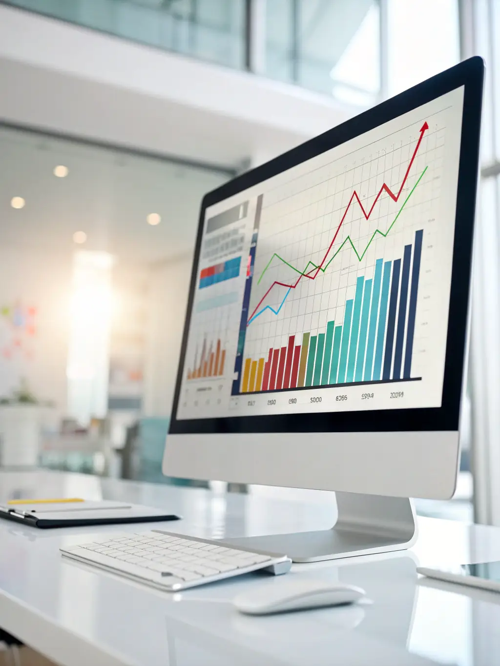 A graph showing upward trending SEO ranking metrics on a computer screen, illustrating Bytebridge Technology's Search Engine Optimization (SEO) services.