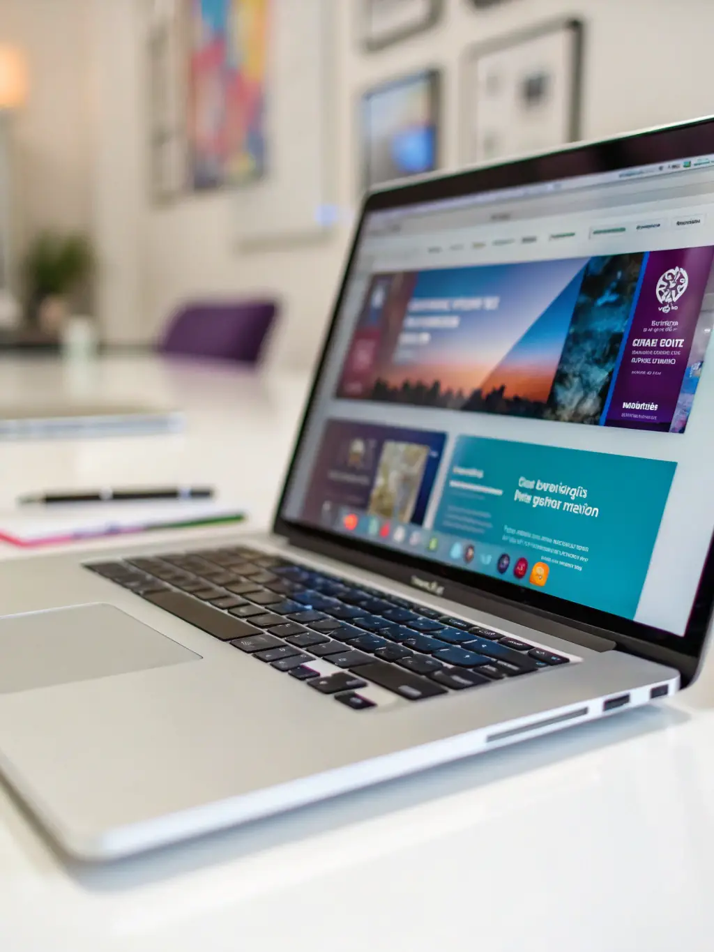A sleek laptop displaying a custom-designed website interface on the screen, representing Bytebridge Technology's Website and Web App Development services.